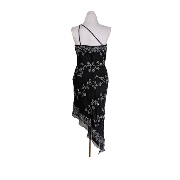 Vtg Cache Prom Dress Maxi Gown Black 12 Y2K Fairy Goth Silk Silver Floral Bead - Picture 3 of 14